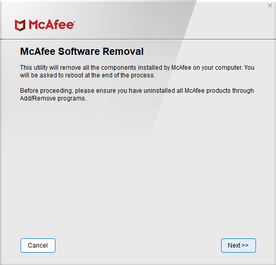 McAfee MCPR 删除工具在 Windows 中打开