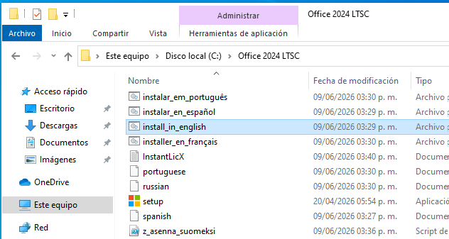 Office LTSC installer folder in the root of drive C