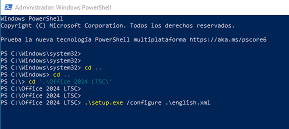 PowerShell command to start Office LTSC setup with an XML file