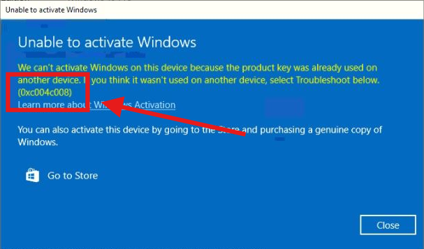 Windows activation error details