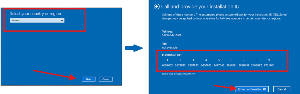 معالج تنشيط Windows عبر الهاتف يعرض Installation ID