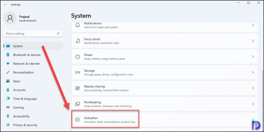 Paramètres d'activation du système Windows 11