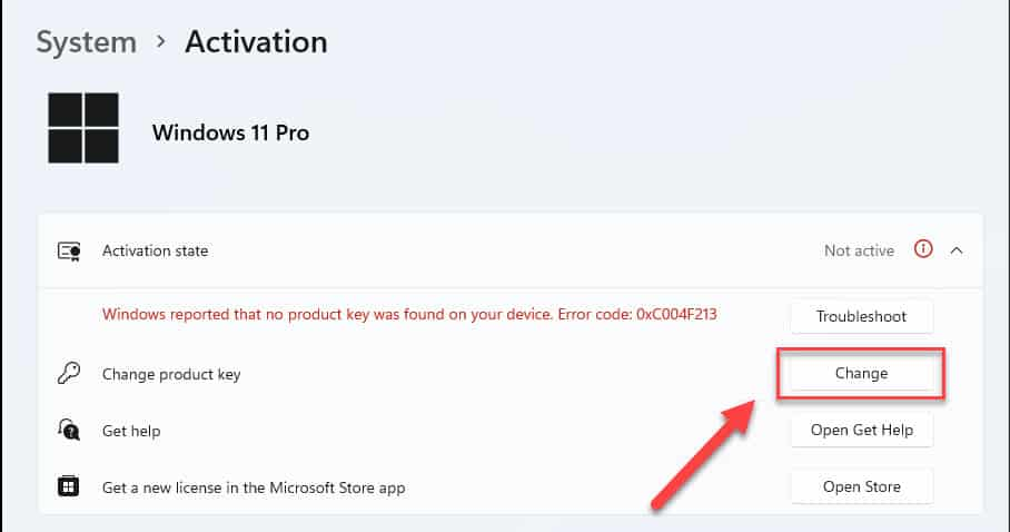 Modifier le contrôle de la clé de produit dans Windows 11