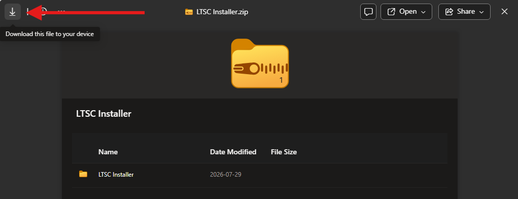 Pagina di download del programma di installazione LTSC preconfigurato