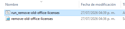 Extracted folder containing the old Office license removal script